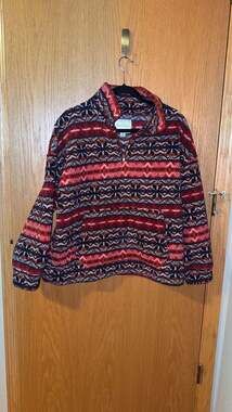 American Eagle Women's Red Fair Isle Aztec Sherpa Fleece 1/4 Zip Pullover